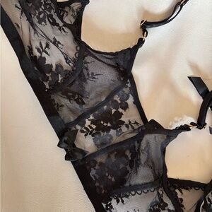 Honey Birdette Black Floral Lace Garter